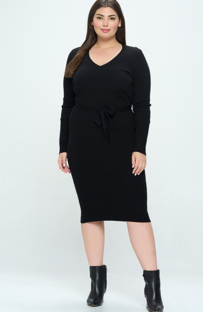 Rib Knit Belted Dress (Plus) – Double-Y Glam