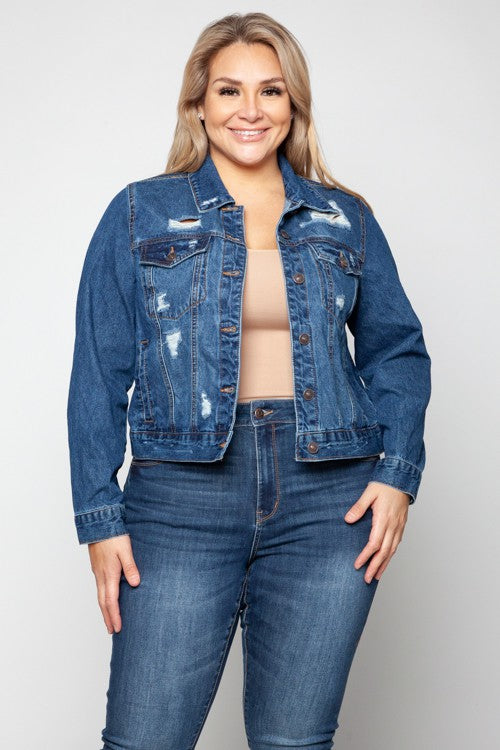 Distressed Denim Jacket (Curvy)